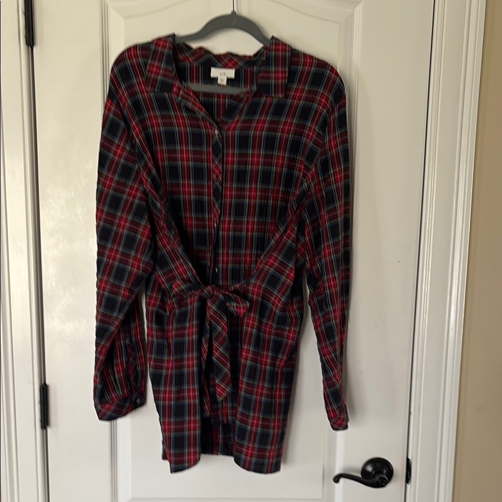 J. Jill Red and Black Plaid Button Down Shirt